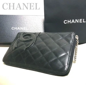 CHANEL Cambon Line Organizer Portafoglio Lungo Zip Matelasse Nero Rosa Pelle di Agnello CC - Foto 1 di 11