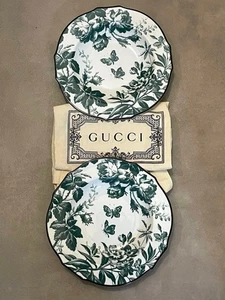 Gucci Soup Bowl Pair Set Richard Ginori Herbarium Green Flower Butterfly Italy - Picture 1 of 24