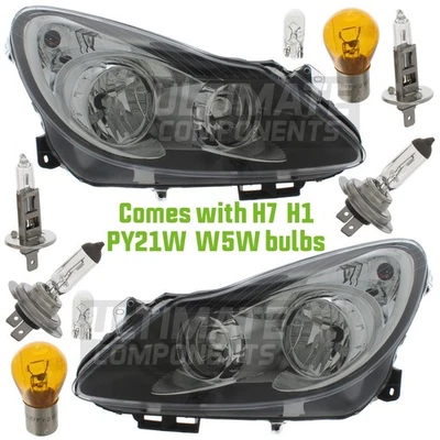 Vauxhall Corsa D Hatchback 2006-2011 Black Headlights Headlamps Pair With Bulbs - Image 1 of 4