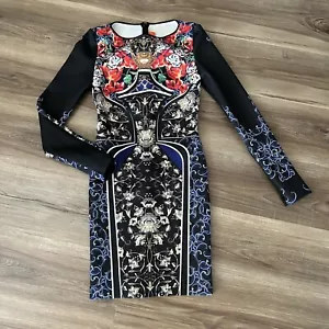 CLOVER CANYON Royal Egg Night Out Neoprene Black Blue Dress Size Small - Picture 1 of 9