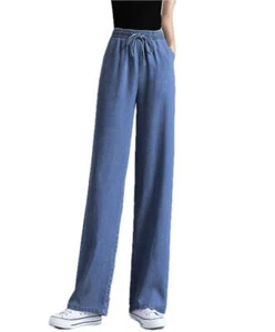 Womens High Waist Wide Leg Pants Draped Straight Trousers Loose Fit Lightweight - Picture 1 of 20