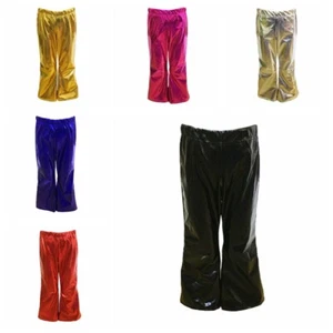 Kids Boys Girls Shiny Bell Bottom Flare Pant Elastic Waist Dancewear Trouser - Picture 1 of 21