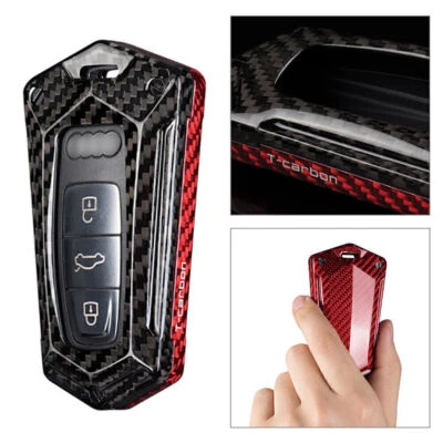 Carbon Fiber Key Fob Cover Case Shell fit Audi A6 A7 A8 Q8 Red Black - Image 1 of 4