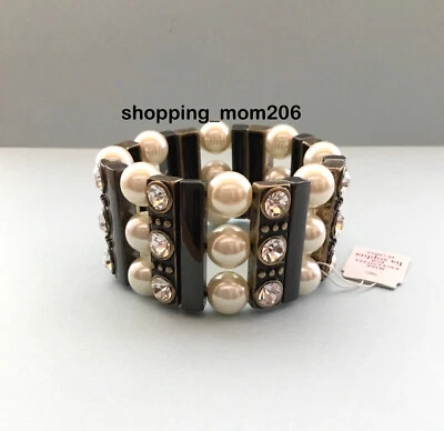 Антикварный золотистый браслет Lia Sophia «Classique» со стеклянным жемчугом и хрустальными кристаллами - Изображение 1 из 3