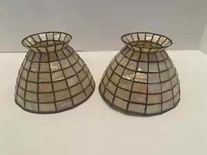 VINTAGE PAIR CAPIZ SHELL BOUDOIR LAMP SHADES 3 1/2" Tall - Picture 1 of 10