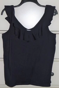 Top senza maniche scollo a V Crown & Ivy Cayo Coco Navy con volant taglia M nuovo con etichette - Foto 1 di 7