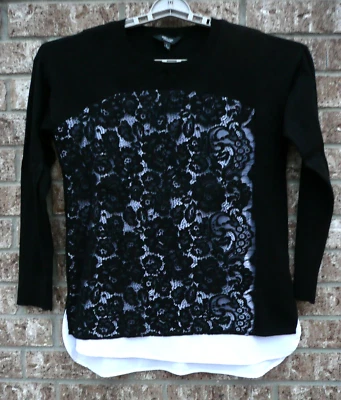 Suéter Simply Vera Vera Wang Mujer Talla L Forro Blanco Negro Encaje Manga Larga Foto 1 de 4