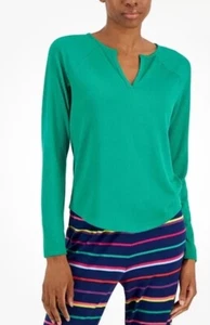 Jenni Women’s Long Sleeve Green Ribbed Split-neck Pajama Top Size M - Picture 1 of 3