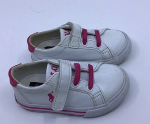 Polo Ralph Lauren Toddler Shoes Size 5 White /pink Hook And Loop Closure - Picture 1 of 7