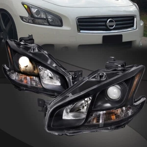 Fits 09-14 Nissan Maxima Halogen Type Black Projector Headlights Pair Set - Picture 1 of 2
