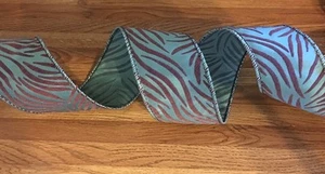 Französisches Drahtkantenband türkis & braun Samt Satin Animal Print Jacquard - Bild 1 von 2