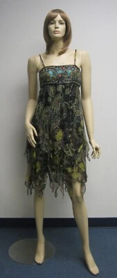 Vestido Sue Wong de seda con cuentas a mano vestido de noche floral verde azulado negro graduación talla 6 corto 1 Foto 1 de 4