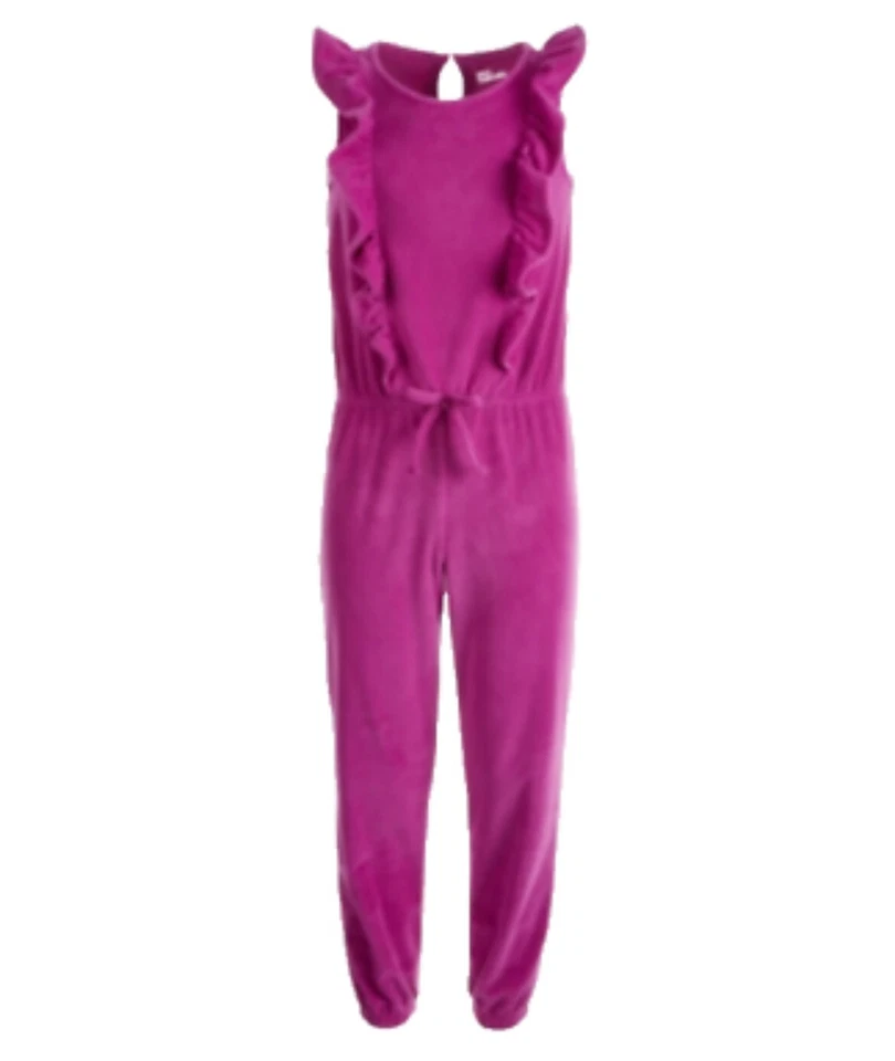 Purple Ruffle Onepiece Romper Jumpsuit Girls XL Velvet Velour Feel  - Image 1 of 2