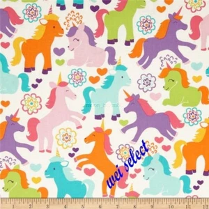BTY Sorbet Pink blue Magic Unicorns Cotton Fabric Michael Millers Fabric By Yard - Picture 1 of 1