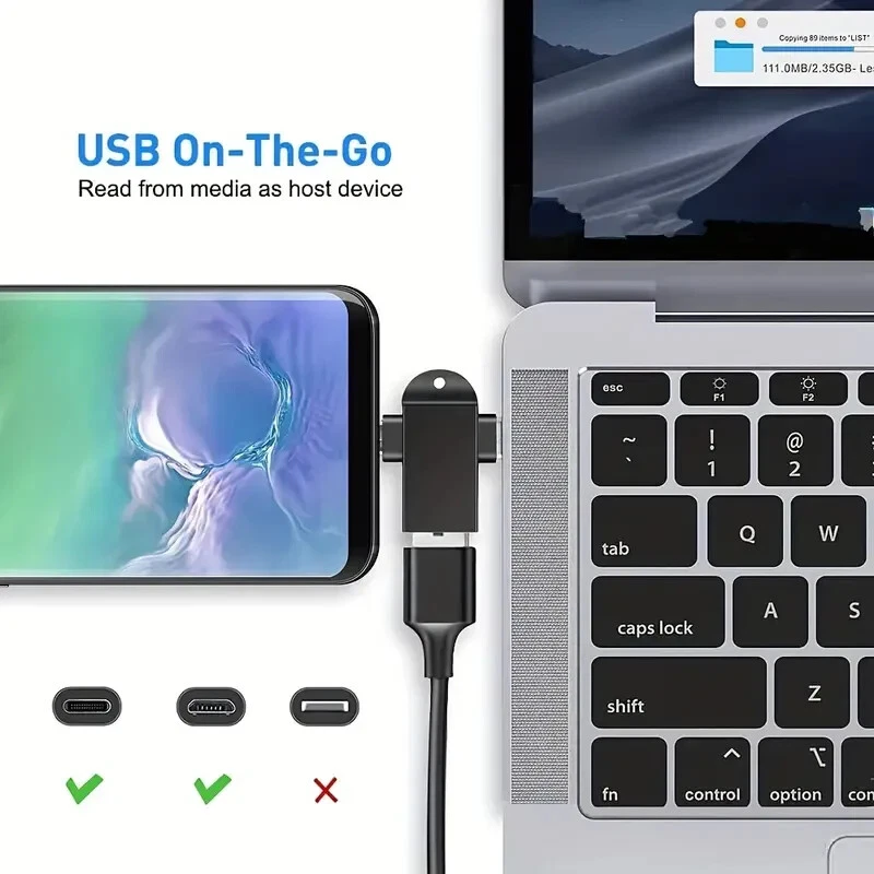 Adaptador OTG 2 en 1 Tipo C Micro USB a USB C Lector de Unidad Convertidor Flash - Image 1 of 4