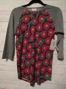 Lularoe Damen Randy schwarz geblümt mit grauen Ärmeln Top Größe XS neu mit Etikett - Bild 1 von 3
