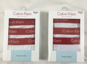 2 Packages Calvin Klein Pro Stretch Boys Underwear 6 Briefs White Red Size 4-5 - Picture 1 of 2