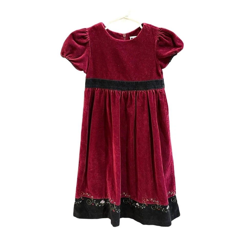 Vestido vintage Gymboree granate aplastado/terciopelo negro, en muy buen estado, talla L (5 años) (5A) Foto 1 de 4