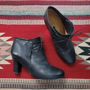 Roberto Del Carlo Black Leather Heeled Booties US 7.5 EU 37.5 Lace Up Designer - Picture 1 of 10