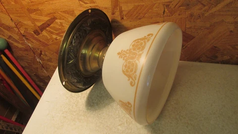 Antique Brass Flush Mount Ceiling Light Fixture & Gold Paint Shade Cover