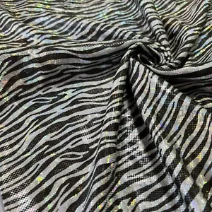 Animal Print Zebra Metallic Nylon  Spandex Fabric 4 Way Stretch By Yard - Picture 1 of 9