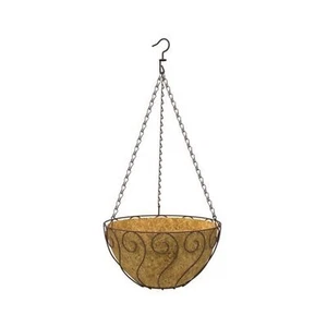 Panacea Metal Hanging Basket with Coco Liner, Brown Aztec Scroll, 14in - Picture 1 of 1