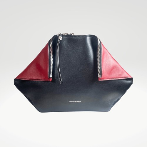 Pochette Alexander McQueen de Manta con cerniera a farfalla nero rosso colorblock pelle NUOVA