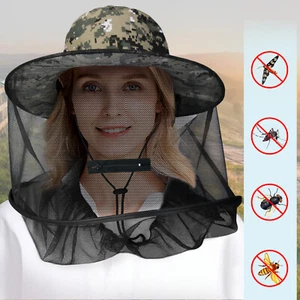 Anti Mosquito Bug Bee Insect Net Hat Fishing Hidden Mesh Cap Head Face Protector - Picture 1 of 36