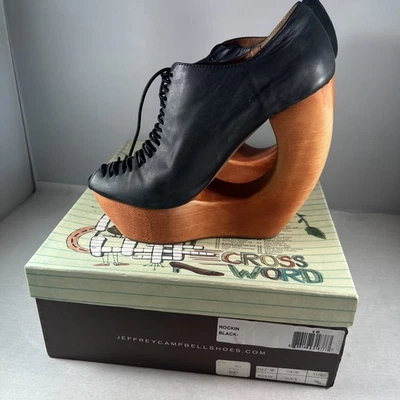 Jeffrey Campbell Havana Rockin Platform Peep Toe Black Wooden Cutout Wedges 8 - Image 1 of 4