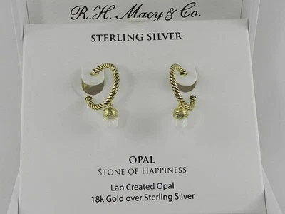 Macy's Lab Grown Opal (1-1/10 ct. t.w.) & Lab Grown White Sapphire Earrings - Image 1 of 3