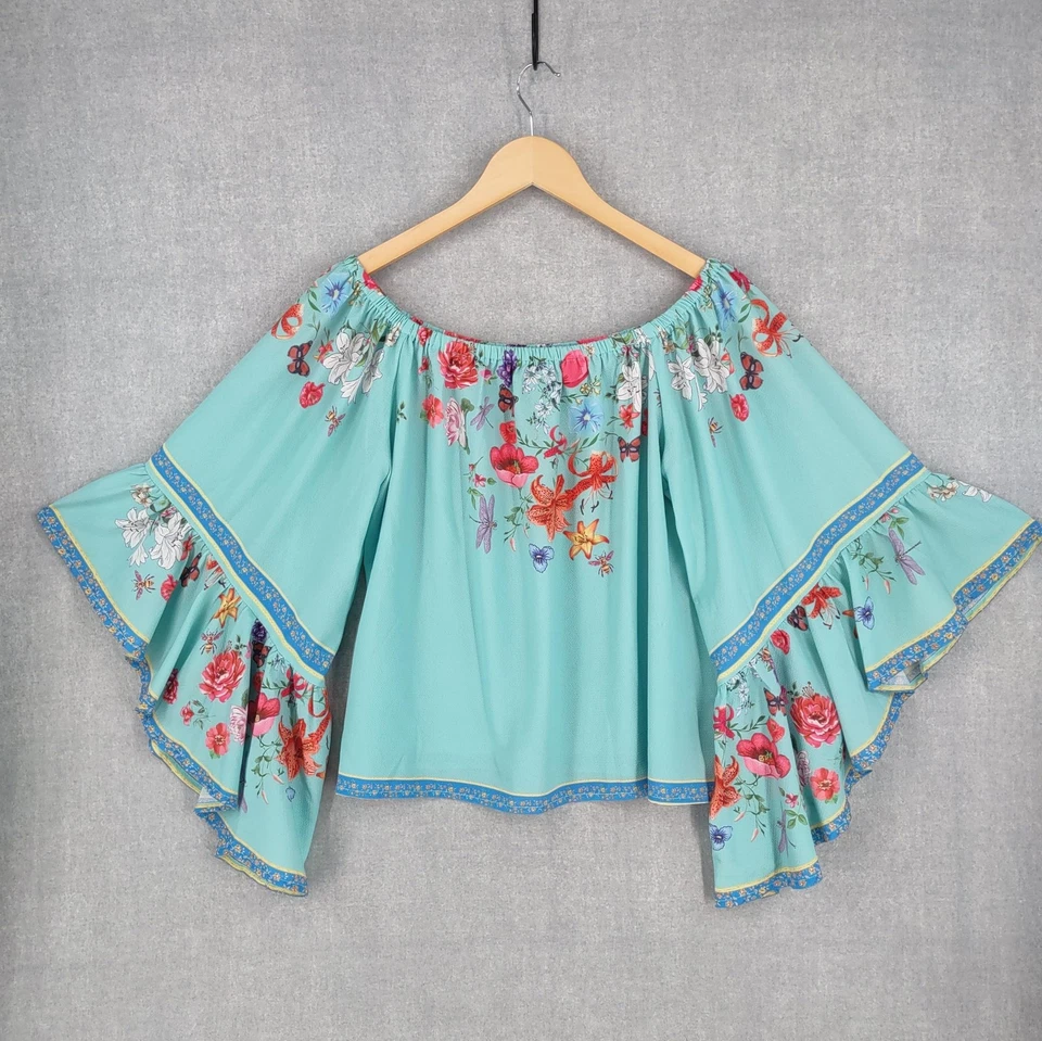 Top Umgee Hombro Descubierto Para Mujer Grande Floral Manga Campana Boho Festival Elegante Fluido Foto 1 de 4
