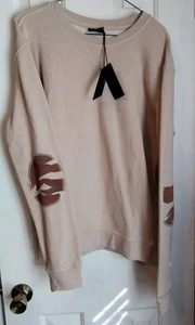 Neu Jared Lang After Hours Herren Large Camouflage Ellenbogen Patch Strick Pullover hellbraun - Bild 1 von 8