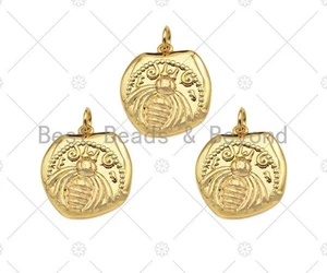 18k zierliche Goldbiene auf Platte Charms, zierliche Charms, Goldanhänger, Biene Halskette - Bild 1 von 6