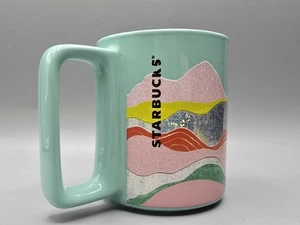 2019 Starbucks Desert Hills Mint Green Glitter Pink Waves 12oz Coffee Mug - Picture 1 of 11