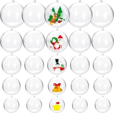 50pc Clear Fillable Plastic Ornaments 5 Sizes DIY Christmas Craft Balls Wedding - Image 1 of 4