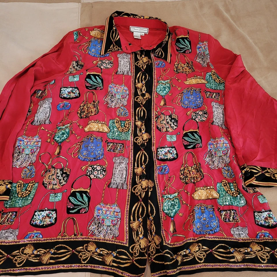 Camisa de seda Diane Gilman de colección con monederos de lentejuelas (mujeres 3X) Foto 1 de 4