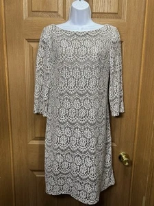 Jessica Howard Sz 10 Lace Sequin Dress Sparkle Dark Beige White Mother Of Bride - Picture 1 of 10