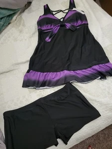 Rosegal 4X lila & schwarz 2-teiliger Badeanzug Größe 22 Rose Gal Neu mit Etikett - Bild 1 von 4