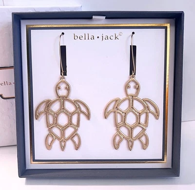 Bella Jack Fashion Earrings Dangle Drop Gold Tone Sea Turtle New Box - Image 1 of 4