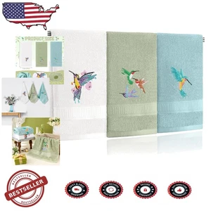 3-Pack Cotton Hand Towels: Soft Embroidered Hummingbird, 14x29", Summer Garden - Picture 1 of 8