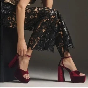 Schutz Aryia platform tacco vibrante fuscia viola rosso velluto tacco a blocco cocktail - Foto 1 di 10