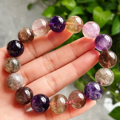 13.5mm Natural Auralite 23 Crystal Quartz Beads Bracelet 2549 - Image 1 of 4