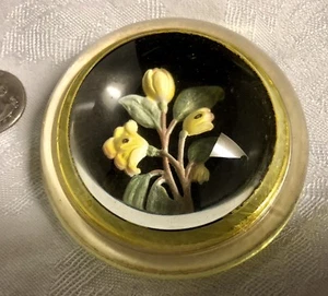 Vintage Glass Over Ceramic Intaglio Paperweight “Quince In Bloom”paper Label - Picture 1 of 4