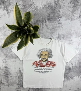 Vintage 90S Albert Einstein Humor Crazy Thrashed Y2K White Jersey T Shirt Tee - Picture 1 of 16