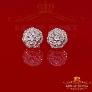 Micro pendientes florales de oro amarillo real de 10 K diamantes reales de 0,25 quilates para hombre/mujer - Imagen 1 de 12