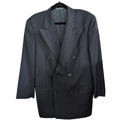 Blazer Valentino Uomo De Colección Azul Marino Rayas Doble Pecho, Talla 40 Reg Pequeño Defecto Foto 1 de 4
