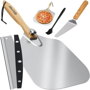 ARRAS Pizza Peel 12x14 Inch Paddle With Rocker Cutter Foldable Wooden Handle - Picture 1 of 7