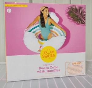 Sun Squad Clouds & Colorful Stripes Pool Swim 41" Inflatable Tube Ring Float - Picture 1 of 4
