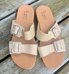 Boc Born Concept Size 8m Gold/Tan Two Strap Sandals Slip-Ons Adjustable Straps - Picture 1 of 13