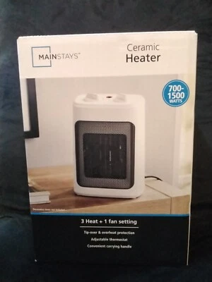 Mainstays 700-1500W White Ceramic Fan-Forced Electric Space Heater, New - Image 1 of 2